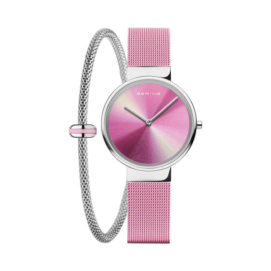 Bering Aurora Borealis Gift Set 31mm Pink Milanese Strap with Matching Bracelet Watch