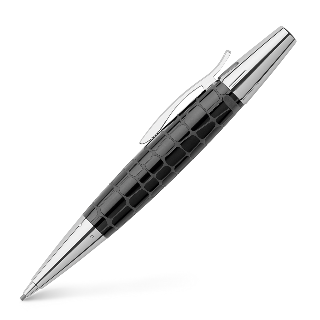 19-138350 e-motion PreciousResinCrocoBlack TwistPencil ProductShot Diagonal Faber Castell
