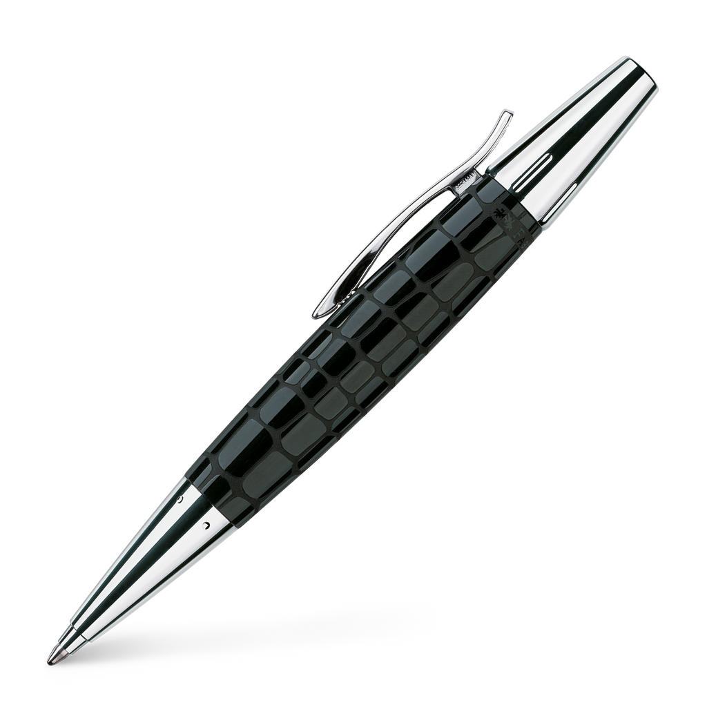 19-148350 e-motion PreciousResinCrocoBlack BallpointPen ProductShot Diagonal Faber Castell