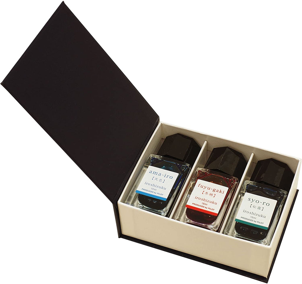 Pilot Iroshizuku 15ml 3 Bottle Set (Sky Blue/ Winter Persimmon/ Dew on Pine Tree)