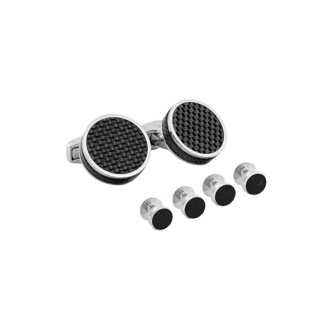 Tateossian Carbon Fibre Disc stud set in Black