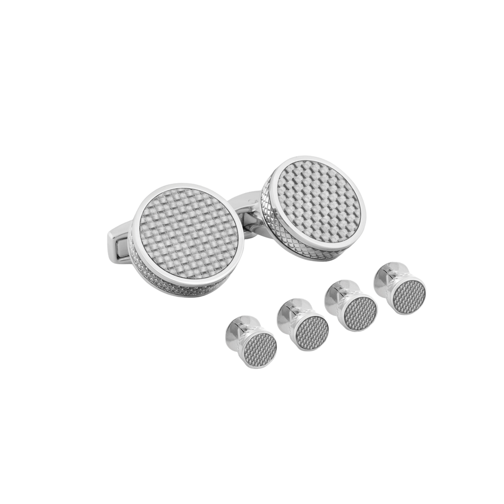 Tateossian Carbon Fibre Disc stud set in Grey