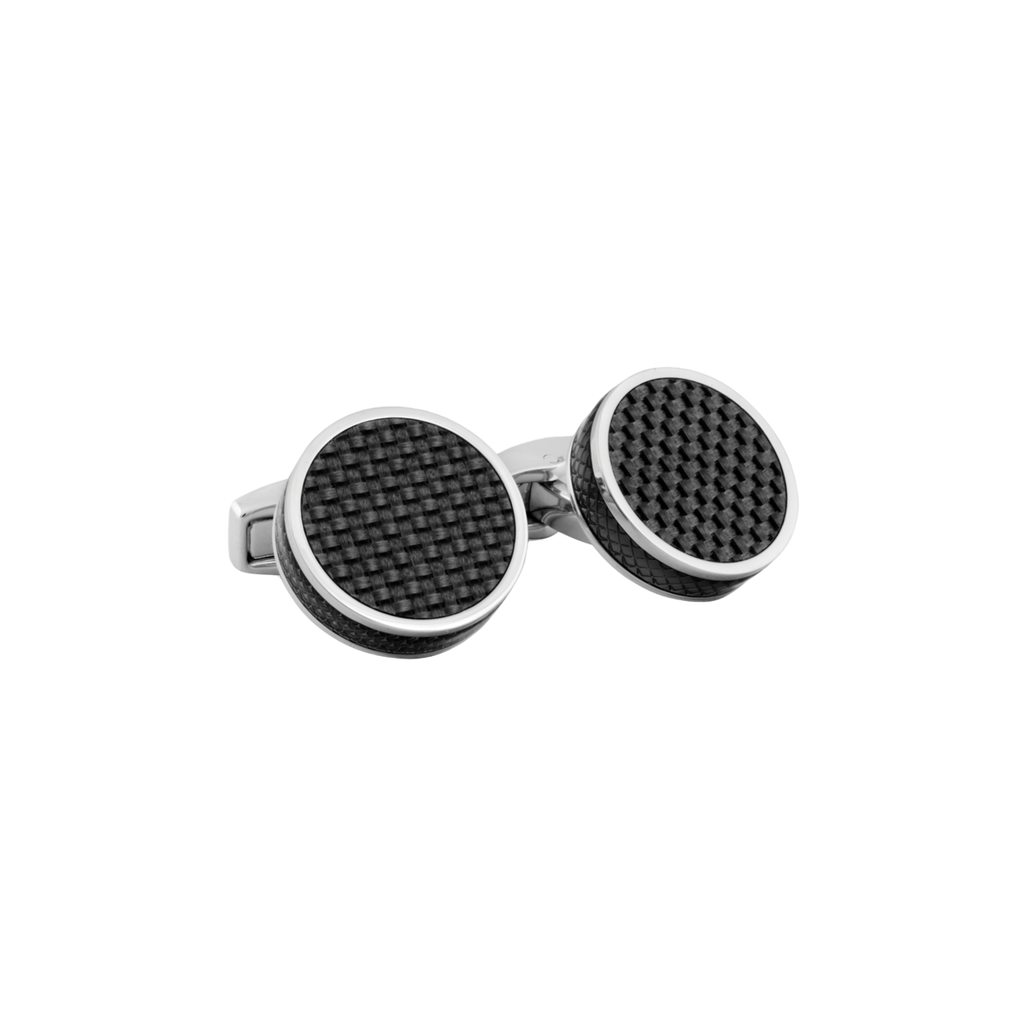 Tateossian Carbon Tablet cufflinks with black carbon fibre