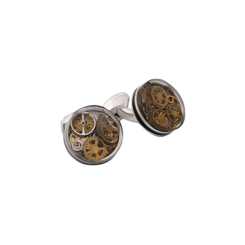 Tateossian Resin Gear cufflinks Light Grey in clear with rhodium finish