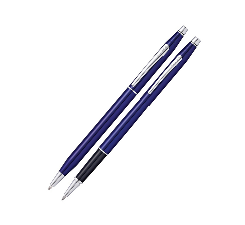 Classic Century Translucent Blue Lacquer Ballpoint and Rollerball Pen Set