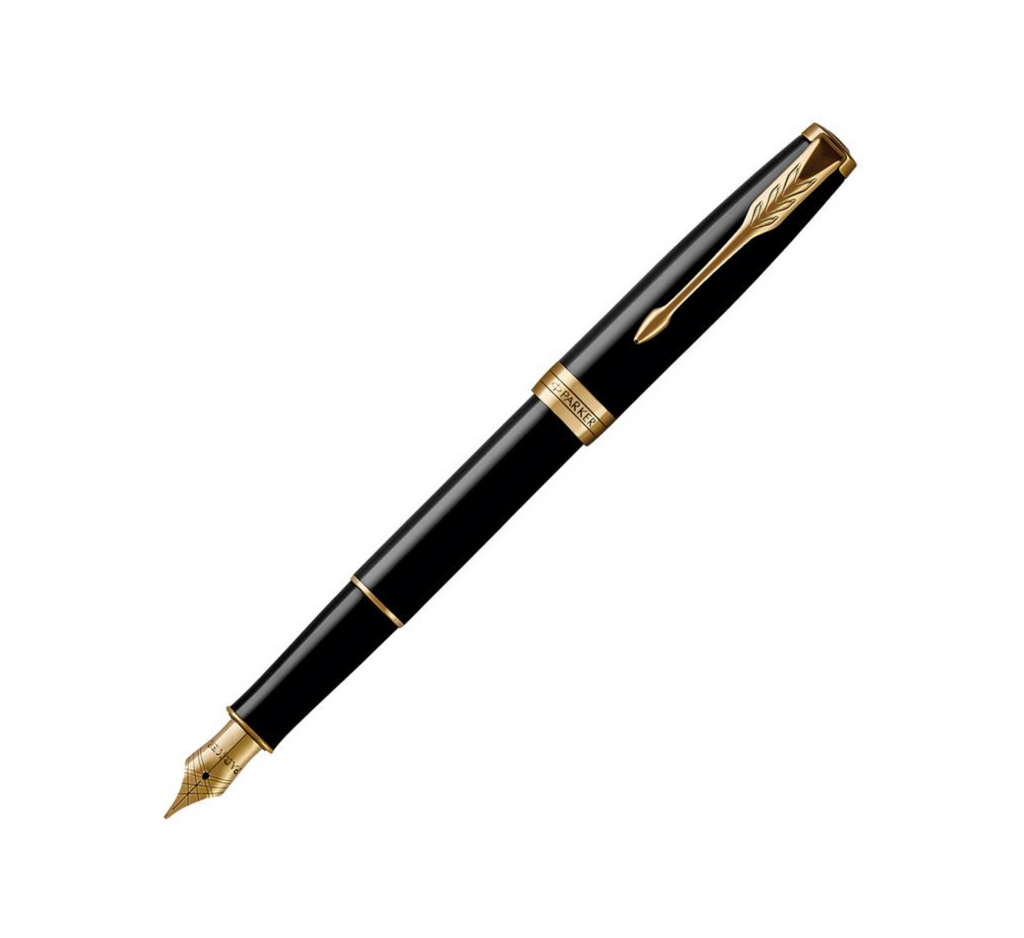 Parker Sonnet Black Lacquer Gold Trim Fountain Pen