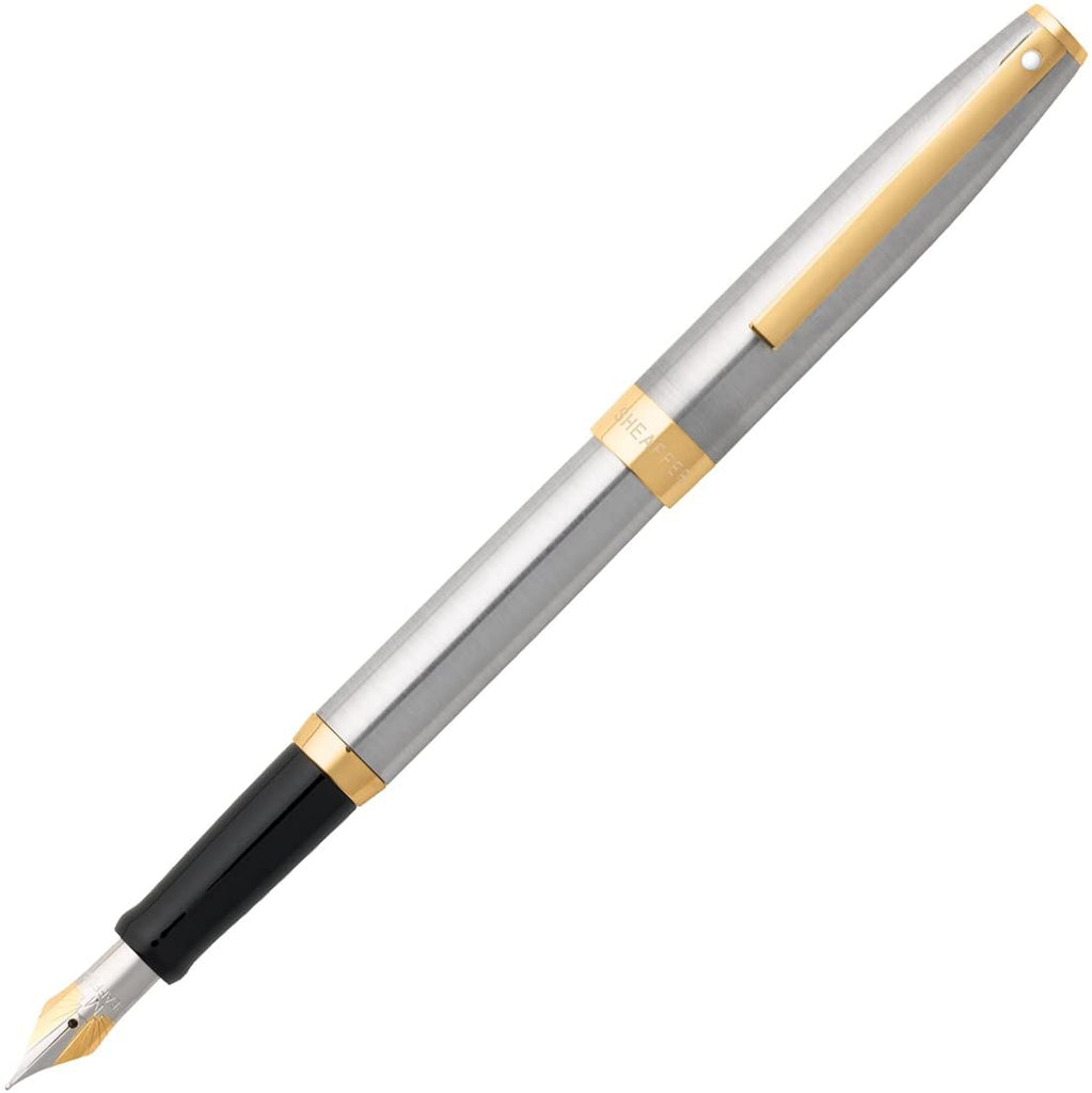 Sheaffer Sagaris, Brushed Chrome, Gold Tone Trim, Fountain Pen