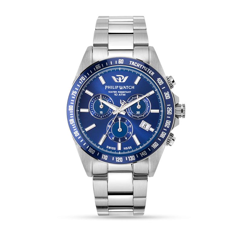 Philip Caribe Blue Sunray Silver Bracelet Chronograph Watch