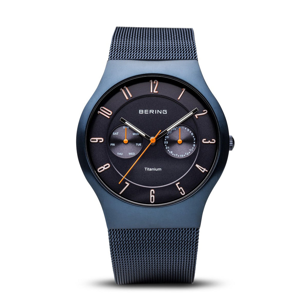 Bering Titanium Brushed Blue Mesh Watch